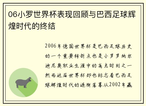 06小罗世界杯表现回顾与巴西足球辉煌时代的终结