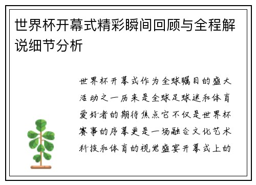 世界杯开幕式精彩瞬间回顾与全程解说细节分析